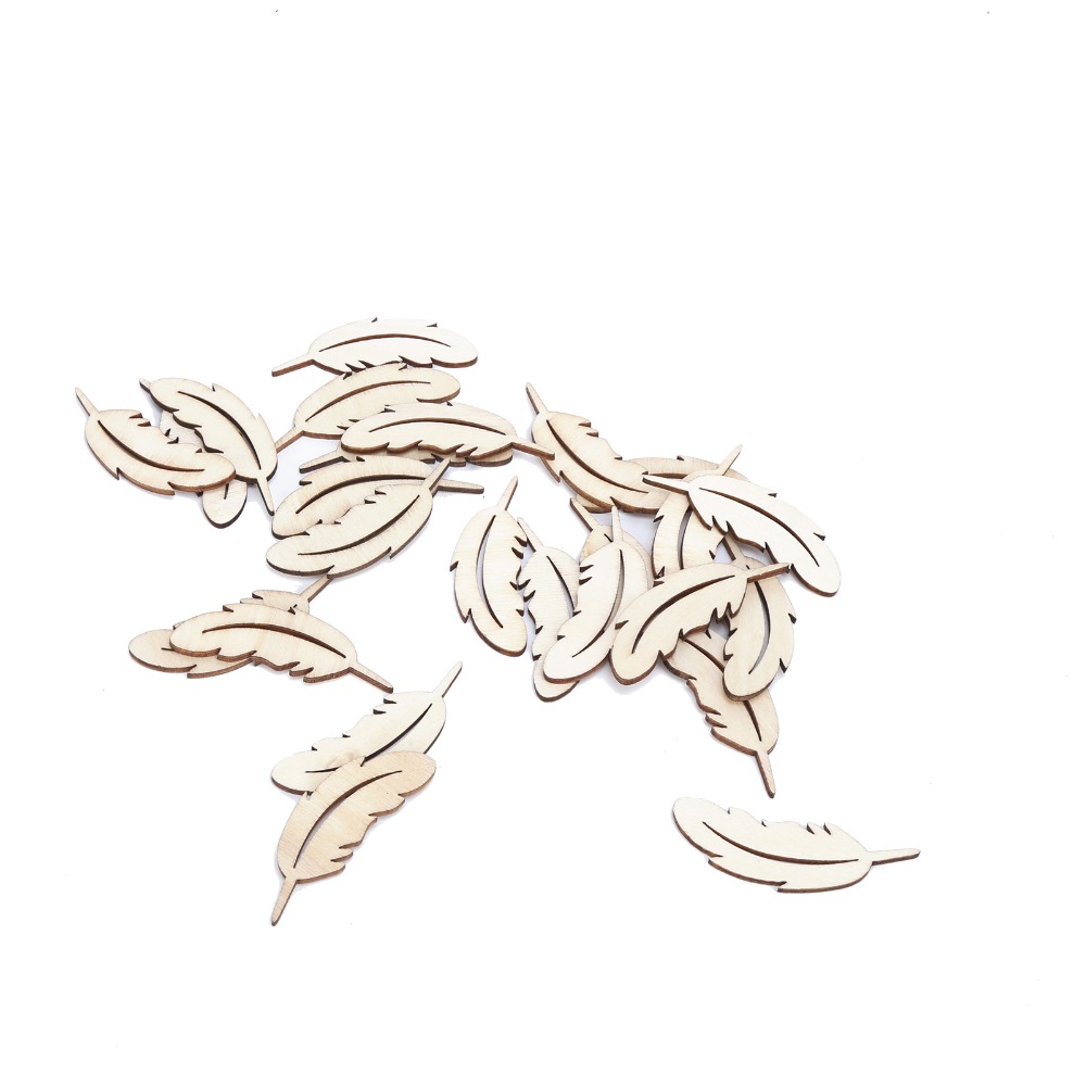 Embellish Craft - 50pcs Unfinished Surface Wood plume Cutouts